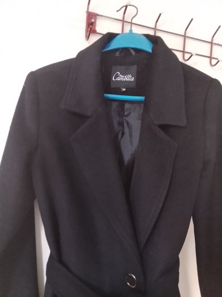 Siyah Kadın Süet Kemerli Uzun Kaban - Görsel 3