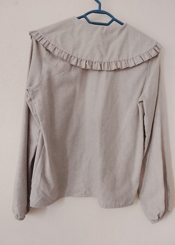 Bej Kadın Keten Gömlek Fırfırlı Yaka - Görsel 4