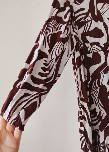 Bohem Uzun Kahverengi V Yaka Elbise - Görsel 2