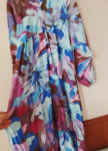 Kadın Çok Renkli Uzun Bağlama Desenli Salaş Elbise - Görsel 4