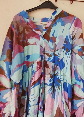 Kadın Çok Renkli Uzun Bağlama Desenli Salaş Elbise - Görsel 3