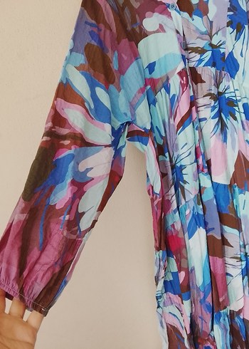 Kadın Çok Renkli Uzun Bağlama Desenli Salaş Elbise - Görsel 2