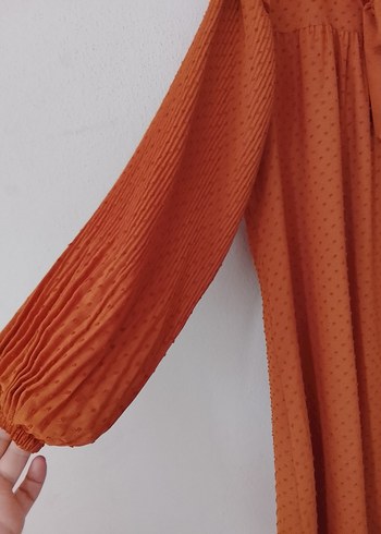 Kadın kiremit rengi Piliseli Midi Tunik - Görsel 2