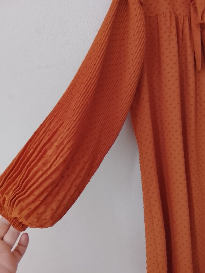 Kadın kiremit rengi Piliseli Midi Tunik - Görsel 2