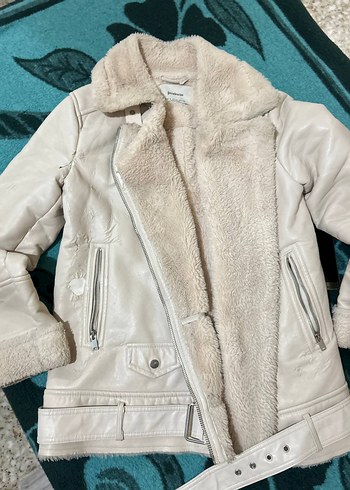 Bej Süet Kadın Kürklü Ceket - Görsel 7