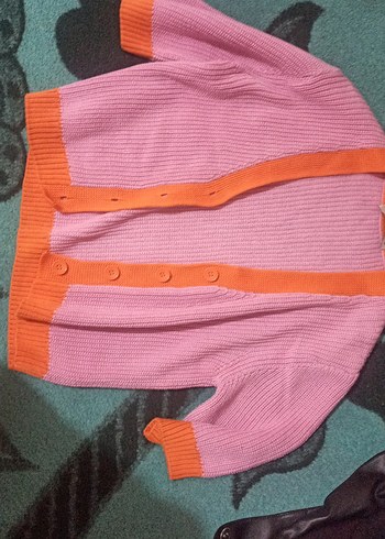 Pembe Turuncu Triko Kadın Hırka - Görsel 3