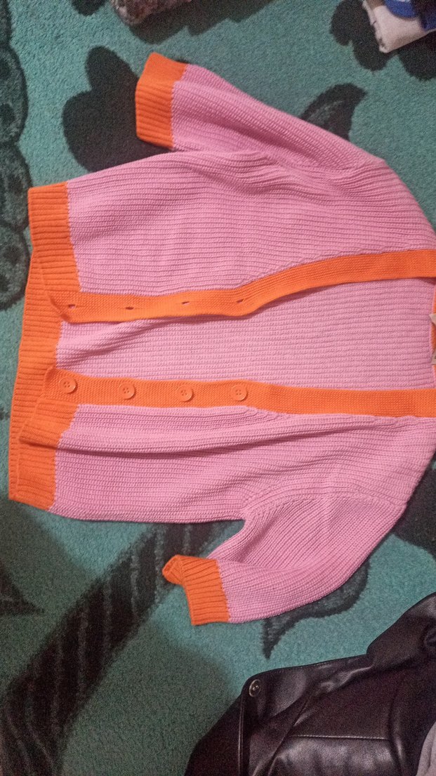 Pembe Turuncu Triko Kadın Hırka - Görsel 3