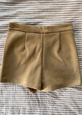 Bej Süet Kadın Mini Şort - Görsel 3