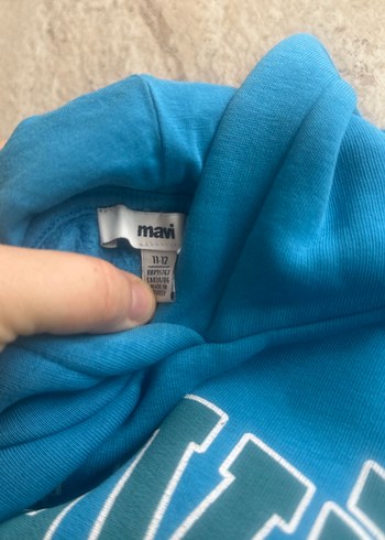 Mavi Kapüşonlu Kadın Sweatshirt - Görsel 6