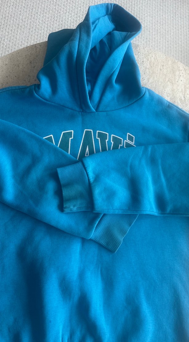 Mavi Kapüşonlu Kadın Sweatshirt - Görsel 3