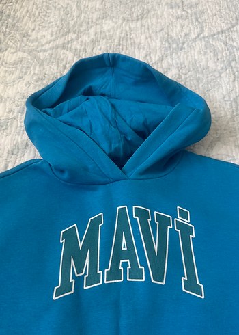 11-12 Yaş Beden Mavi Kapüşonlu Fermuarlı Sweatshirt