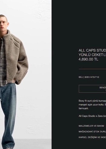 Zara x All Caps Studio Suni Yünlü Ceket - Görsel 17