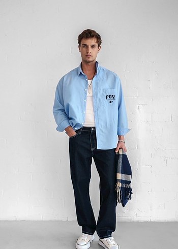 Uzun Kollu İşlemeli Oversize Gömlek - Görsel 4