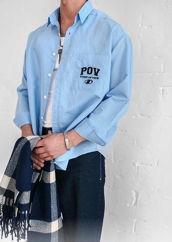 Uzun Kollu İşlemeli Oversize Gömlek - Görsel 2