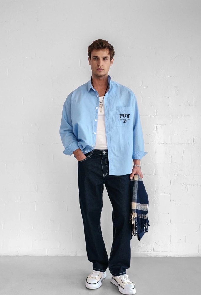 Uzun Kollu İşlemeli Oversize Gömlek - Görsel 4