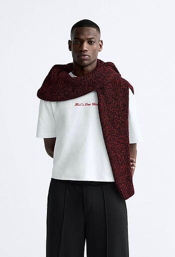 zara slogan detaylı t-shirt