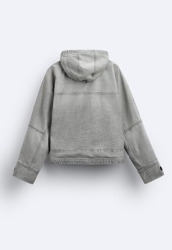 zara kapüşonlu denim ceket - Görsel 7