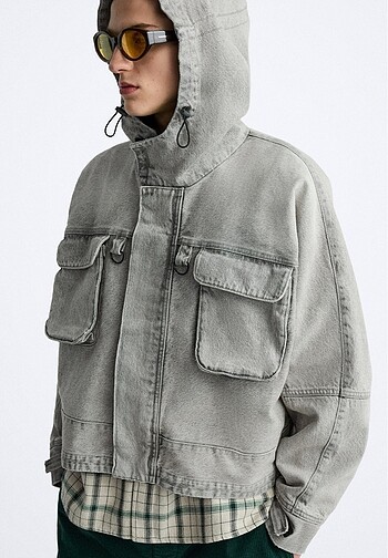 zara kapüşonlu denim ceket - Görsel 2