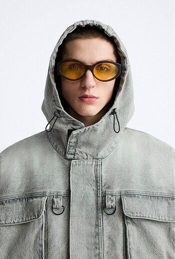 zara kapüşonlu denim ceket - Görsel 8