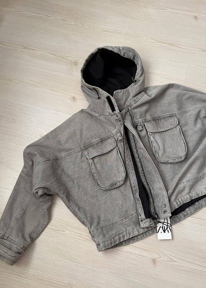 zara kapüşonlu denim ceket - Görsel 4