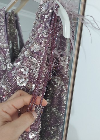 Pul İşlemeli Uzun Mor Abiye Elbise - Görsel 6