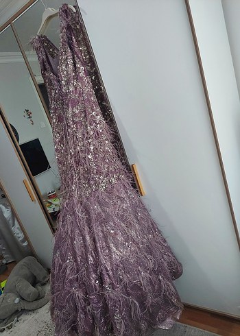 Pul İşlemeli Uzun Mor Abiye Elbise - Görsel 5