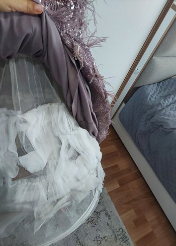 Pul İşlemeli Uzun Mor Abiye Elbise - Görsel 11