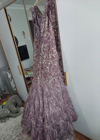 Pul İşlemeli Uzun Mor Abiye Elbise - Görsel 7