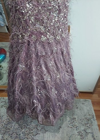 Pul İşlemeli Uzun Mor Abiye Elbise - Görsel 10