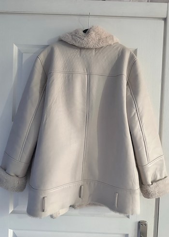 Beyaz Deri Kürklü Midi Ceket - Görsel 4