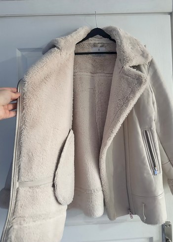 Beyaz Deri Kürklü Midi Ceket - Görsel 5