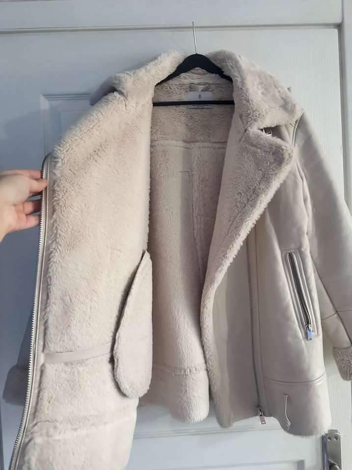 Beyaz Deri Kürklü Midi Ceket - Görsel 5