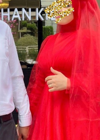 Tüllü Uzun Kırmızı Kadın Abiye - Görsel 2