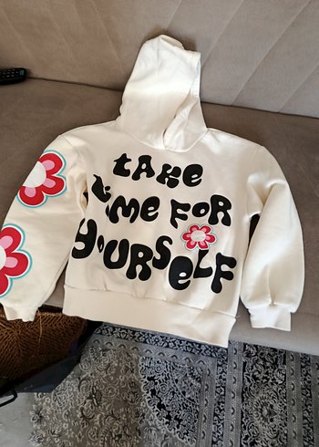 Kapüşonlu Beyaz Bohem Sweatshirt