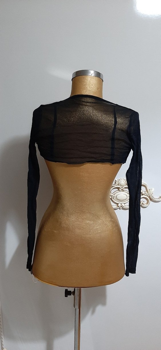 Uzun Kollu Siyah tül Straplez Bolero - Görsel 2