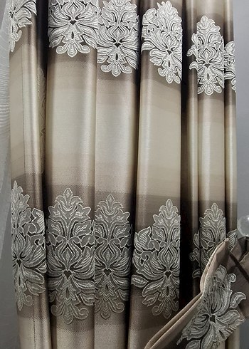 Bej Gri Batik Desenli Perde fon - Görsel 4