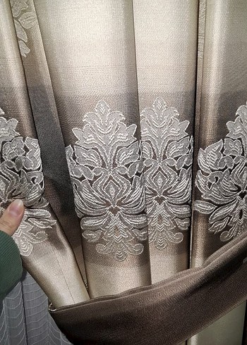 Bej Gri Batik Desenli Perde fon - Görsel 6