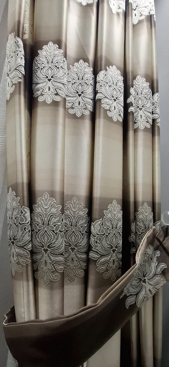 Bej Gri Batik Desenli Perde fon - Görsel 4