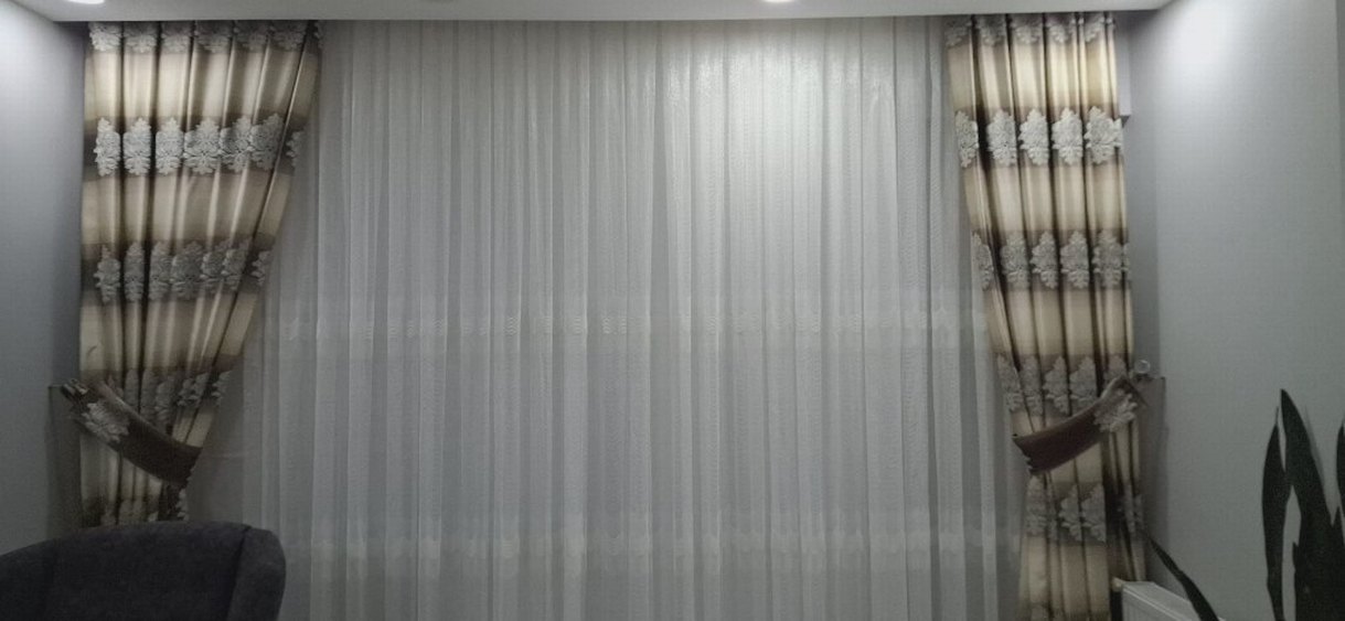 Bej Gri Batik Desenli Perde fon - Görsel 3