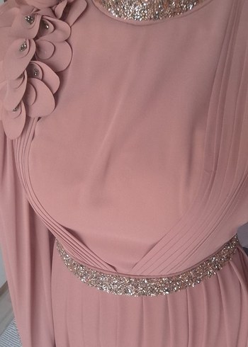 Pudra Renk Drapeli Uzun Abiye Elbise - Görsel 4