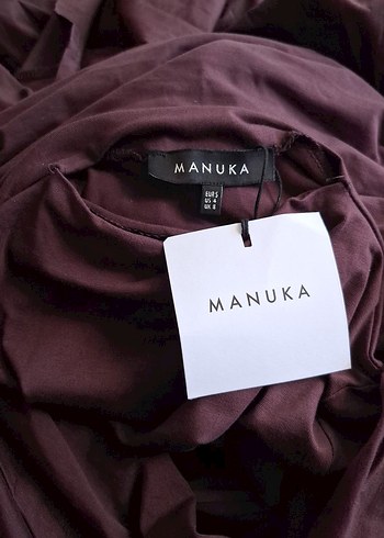 Drapeli bordo manuka elbise - Görsel 3