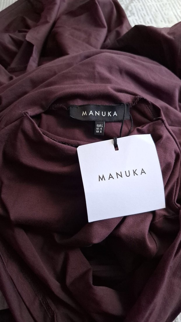 Drapeli bordo manuka elbise - Görsel 3