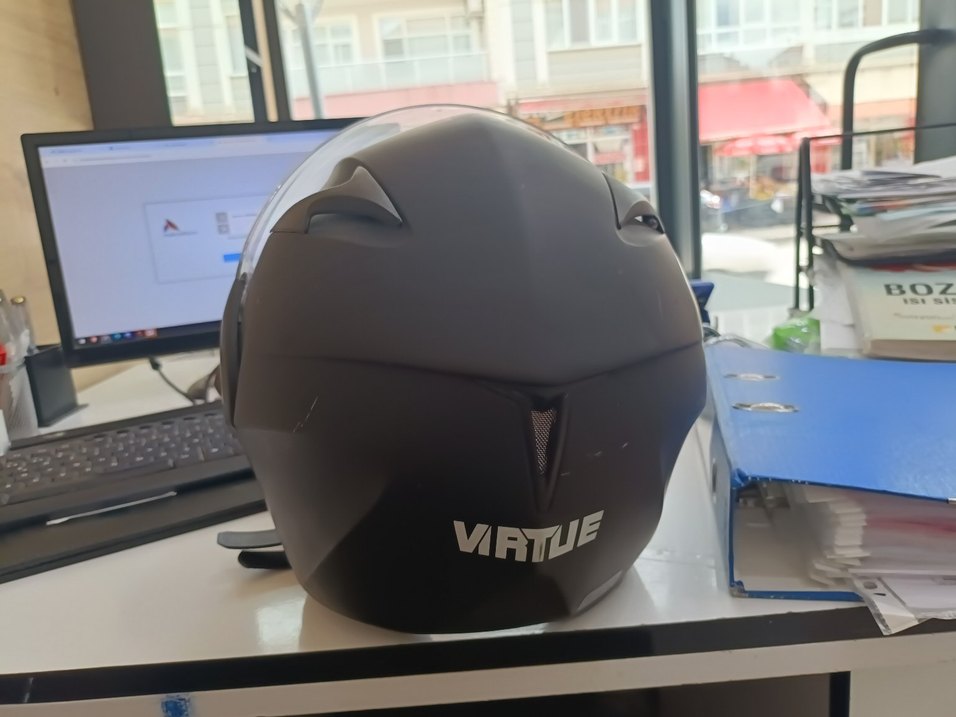 Siyah Biker Kask Velcro Detaylı - Görsel 2