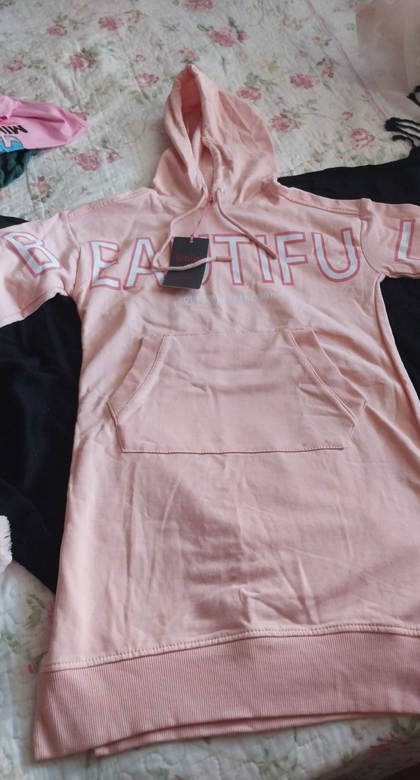Pembe Kapüşonlu Oversize elbise - Görsel 2