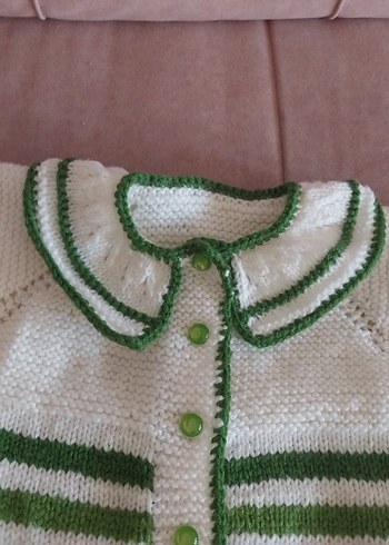 Kız Çocuk Yeşil Çizgili Örgü Hırka - Görsel 3