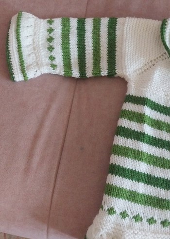 Kız Çocuk Yeşil Çizgili Örgü Hırka - Görsel 2