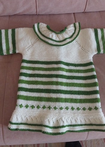 Kız Çocuk Yeşil Çizgili Örgü Hırka - Görsel 4