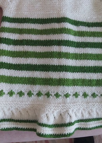 Kız Çocuk Yeşil Çizgili Örgü Hırka - Görsel 6