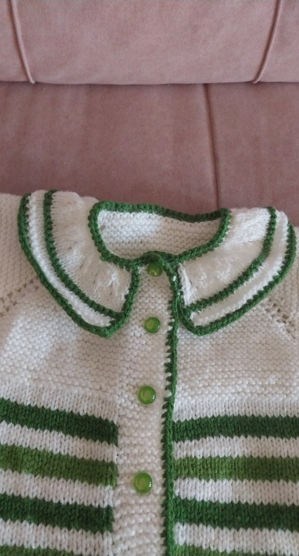 Kız Çocuk Yeşil Çizgili Örgü Hırka - Görsel 3