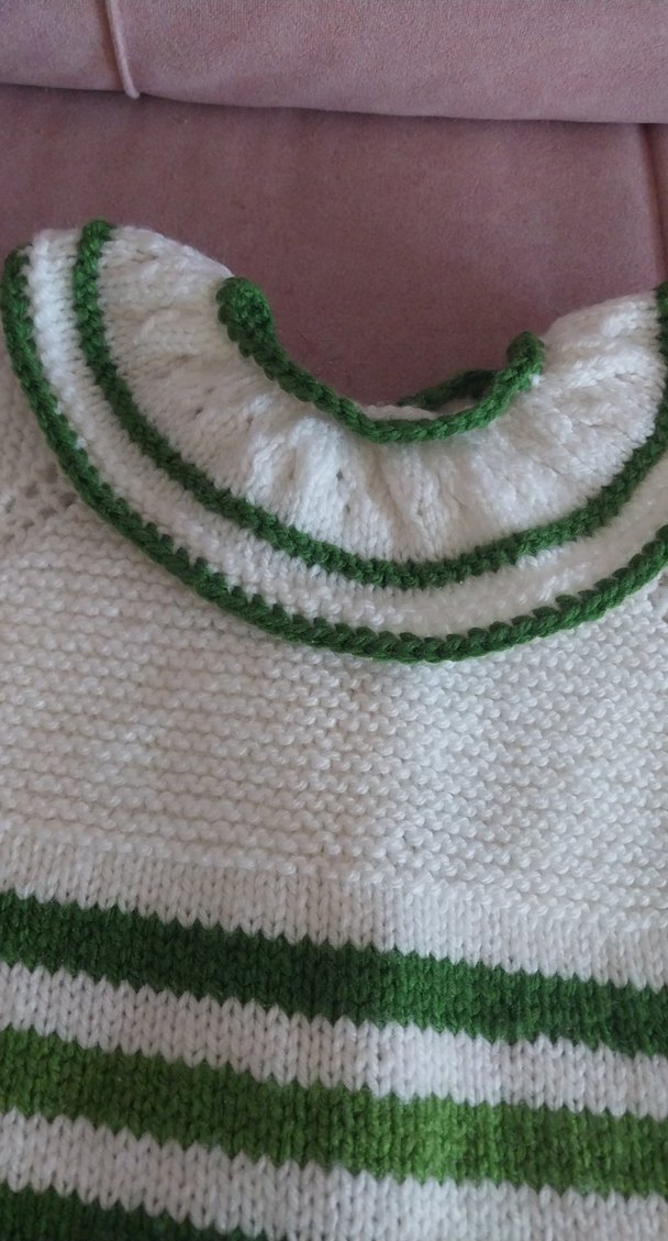 Kız Çocuk Yeşil Çizgili Örgü Hırka - Görsel 5